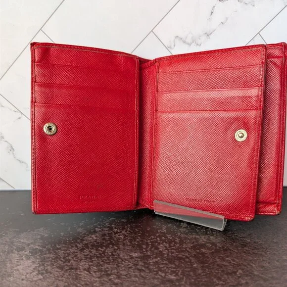 Prada Red Leather Wallet – Classic Snap Closure - Picture 10 of 17